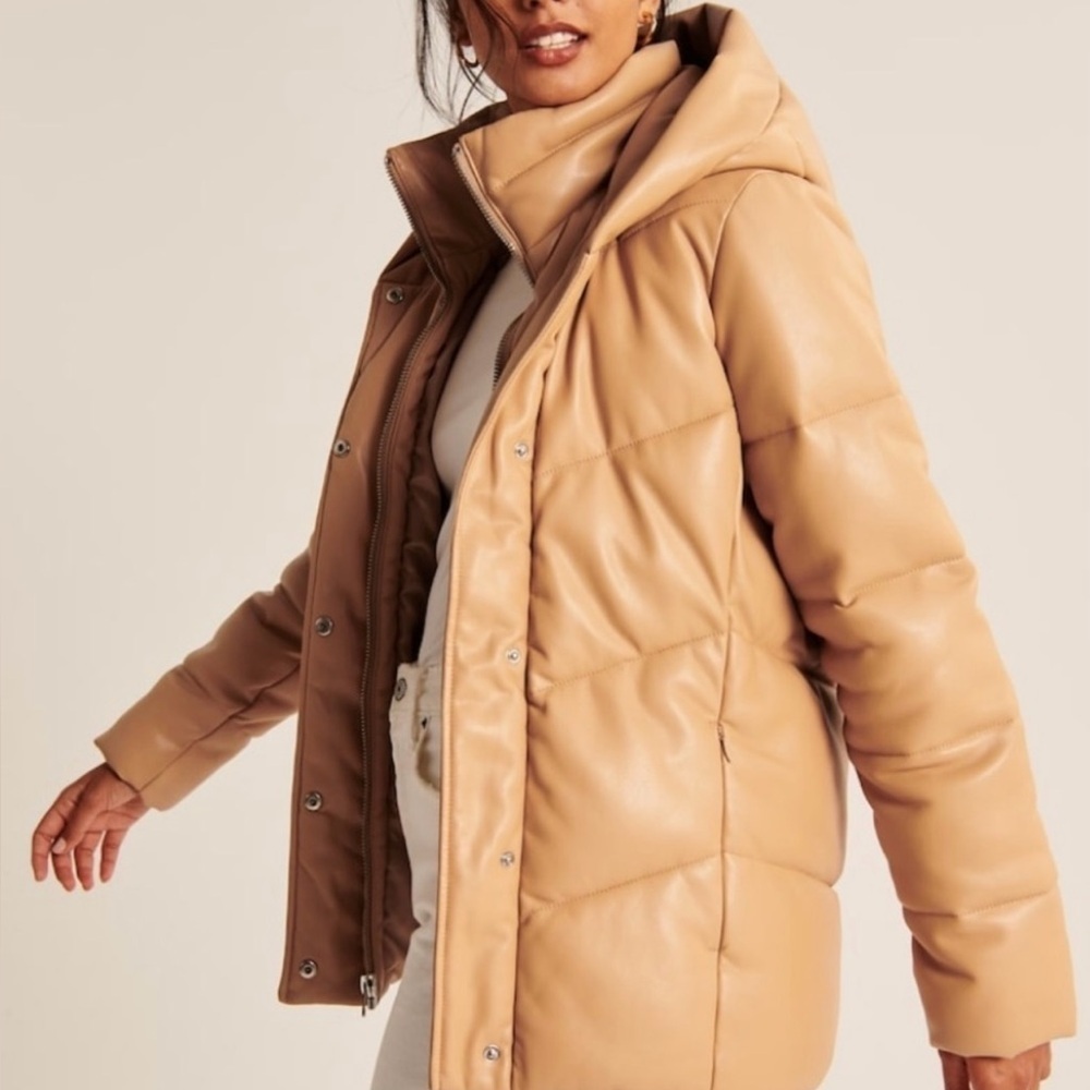 Abercrombie & fitch ultra mid-length vegan leather woman’s puff jacket - Picture 3 of 10